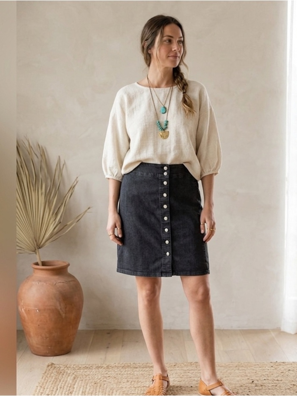 Blair Black Denim Button-Front Mini Skirt - Women’s Size 18W Boho Minimalist